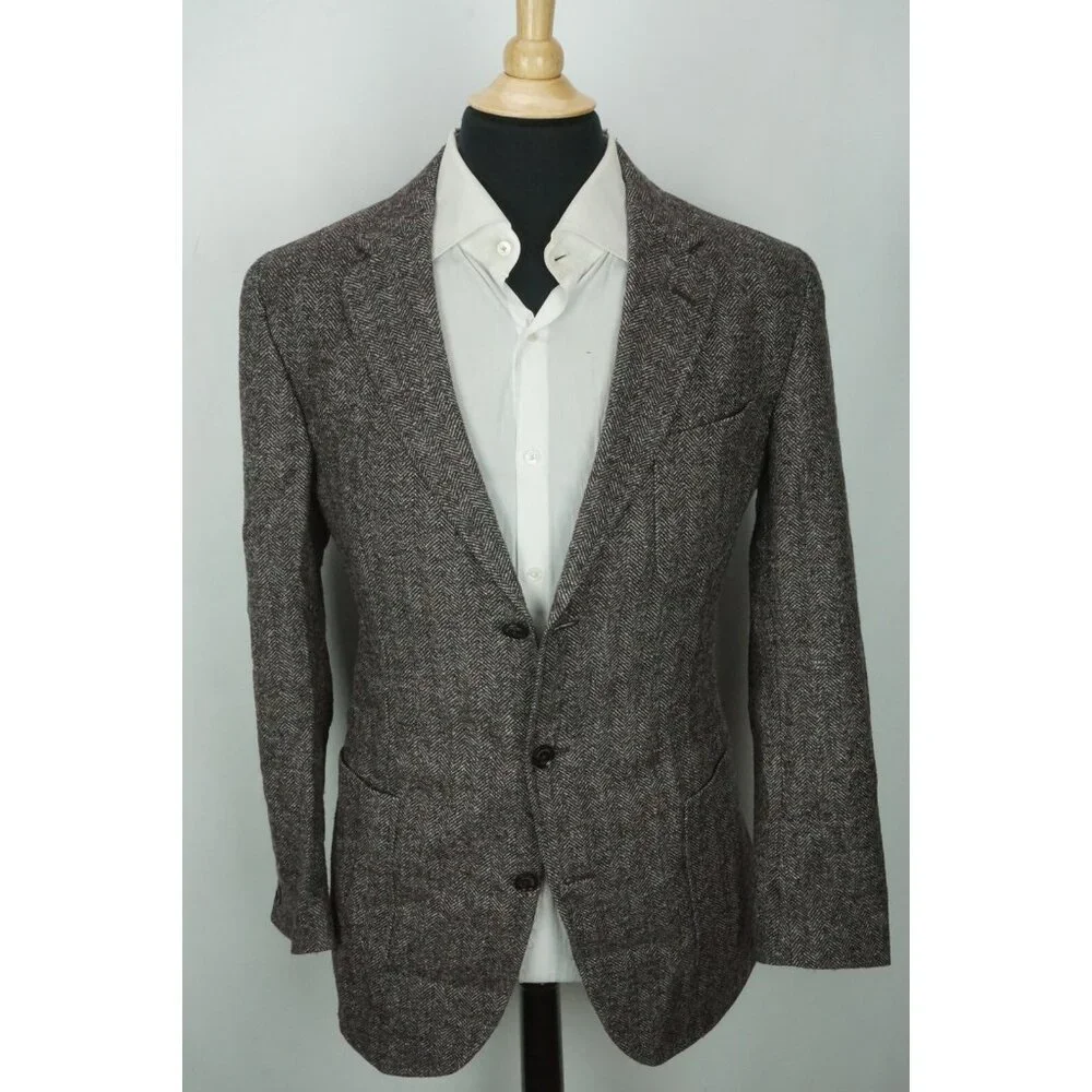Ermenegildo Zegna Gray Black Herringbone Elbow Pad Sport Coat Jacket Sz 46R